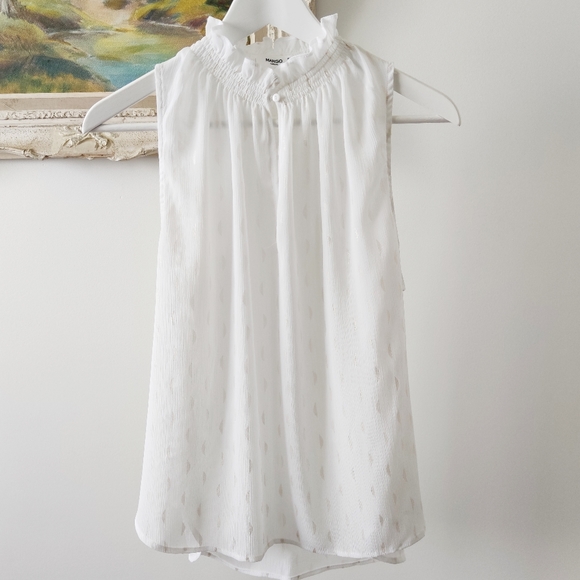 MANGO frill collar sleeveless top gold half moons - Picture 3 of 4